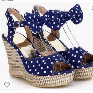 *Brand New* Blue Polkadot Bow Wedge Heels